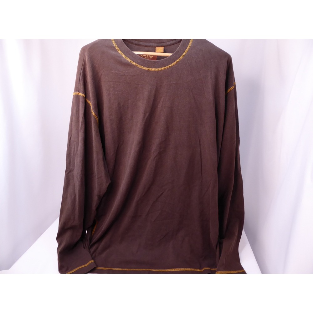 Orvis Men's XXL Brown Long Sleeve Crewneck T-Shirt Contrast Stitch Cotton